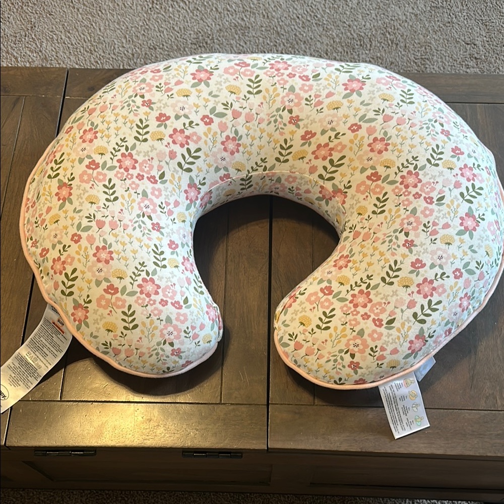 Boppy Pink and Cream Accent Pillow with Floral Design